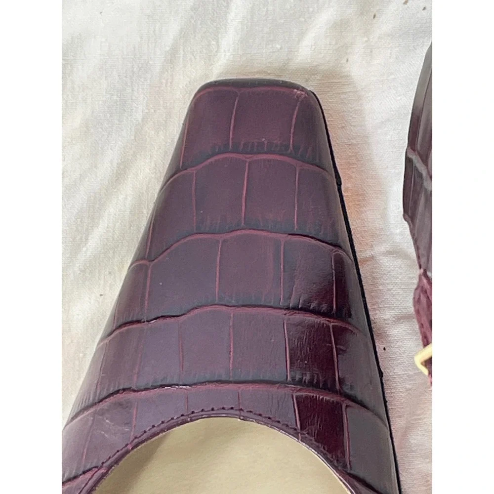 Etienne Aigner Womens Pumps 10 Heels Burgundy Croc Embossed Leather Pointed Toe